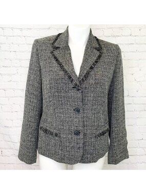 NWOT NORTON MCNAUGHTON BLACK & WHITE FRINGE TRIM BLAZER JACKET 14